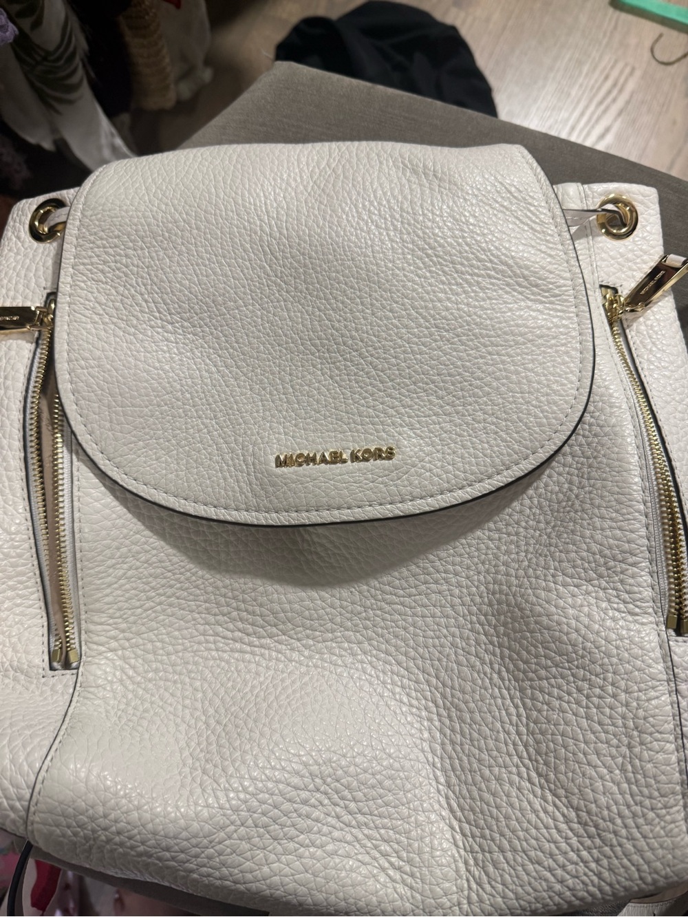 Michael Kors Cream Pebbled Leather Backpack with Gold Hardware